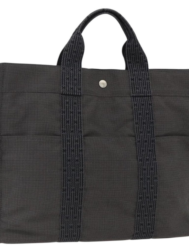 Hermes Her Line Tote Mm Hand Bag Canvas Gray Silver Auth 172598